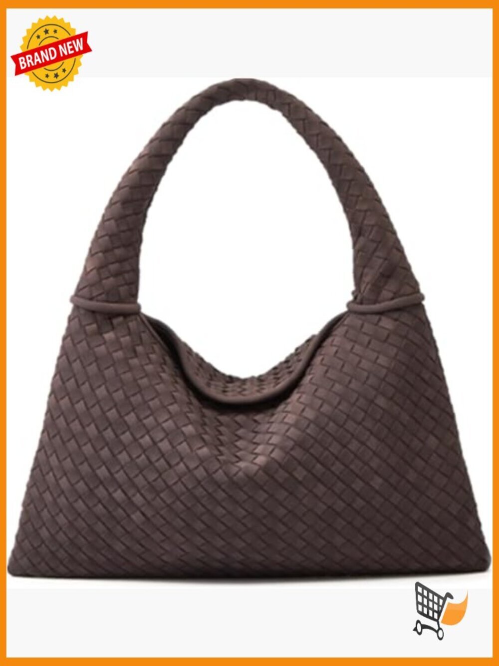 Woven Hobo Bag with Faux Suede - Tote Satchel Purse